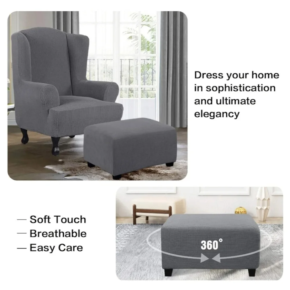 Wing Chair Queen Anne Style Cover Grey Slipcover